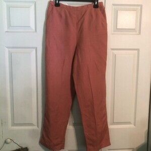 PRESWICK & MOORE Linen Blend Pants Salmon Pink Elastic Waist Trousers Medium